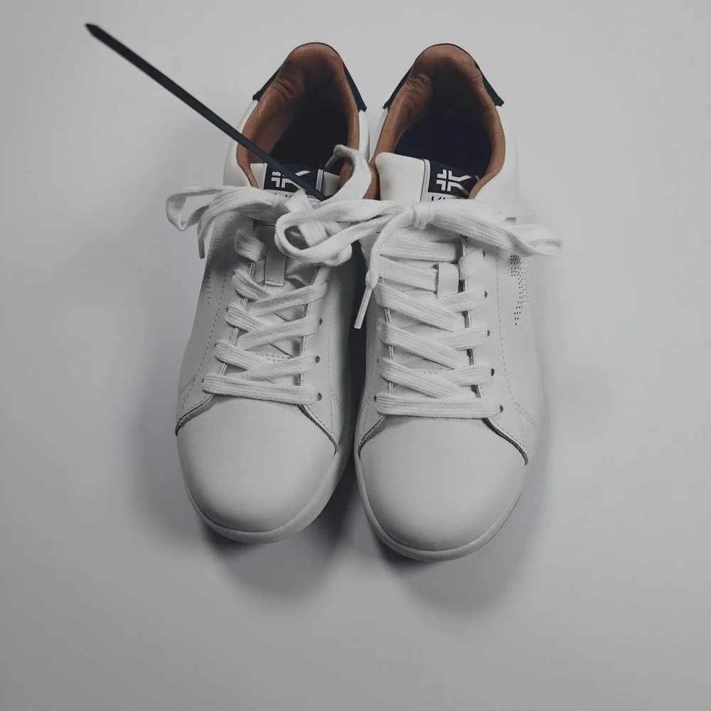 Kuru Roam Women 8.5 Bright White Jet Black Leather Orthopedic Sneakers Low Top